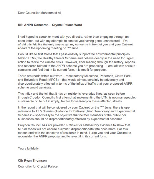 cllr ryan thomson letter